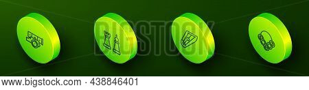 Set Isometric Line Cannon, Chess, Kankles And Russian Bagels Icon. Vector