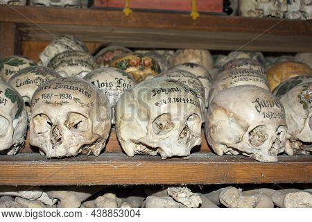 Hallstatt, Austria - July,21 2020 : Charnel House Or Bone House In St Michael Chapel Of Hallstatt. O