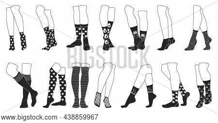 Woman Stocking Vector Black Set Icon. Vector Illustration Fashion Sock On White Background. Isolated