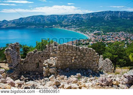 The Ruins Of The Medieval Baska Citadel, Kastel Baska, Overlooking The South Krk Island Town Of Bask
