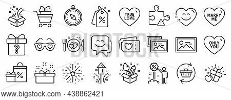 Set Of Holidays Icons, Such As True Love, Fireworks, Present Box Icons. Only You, Discount Tags, Lov