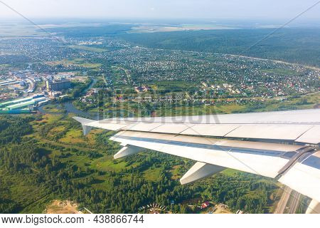 View From The Airplane Window During Taking Off On A Clear Summer Morning. Svx, Yekaterinburg, Russi