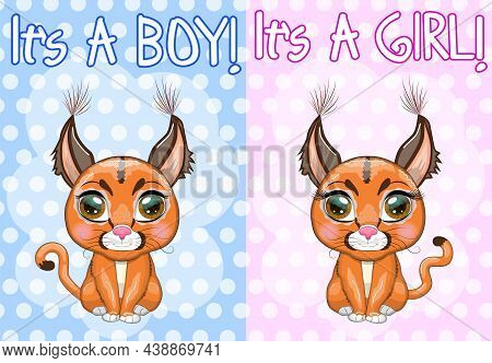 Caracal Steppe Lynx With Beautiful Eyes In Cartoon Style, Colorful Illustration For Children. Caraca