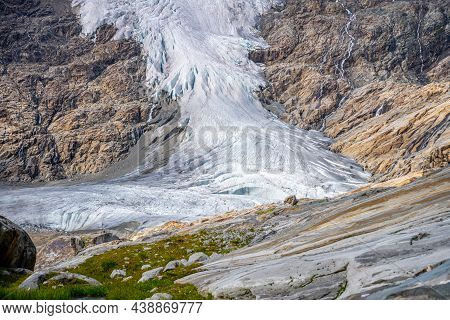 Mountain Glacier In Alpine Valley. Schlaten Glacier, German: Schlatenkees, Hohe Tauern National Park