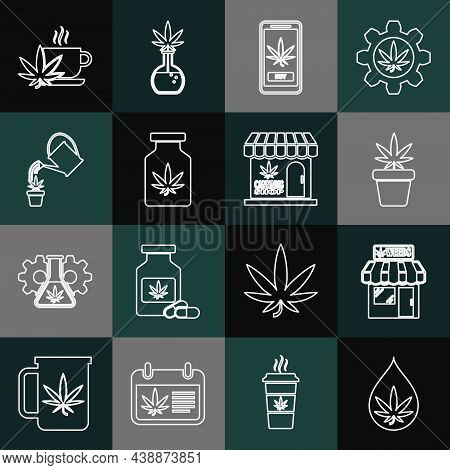 Set Line Marijuana Or Cannabis Leaf Oil, And Store, Plant In Pot, Online Buying Marijuana, Medical B
