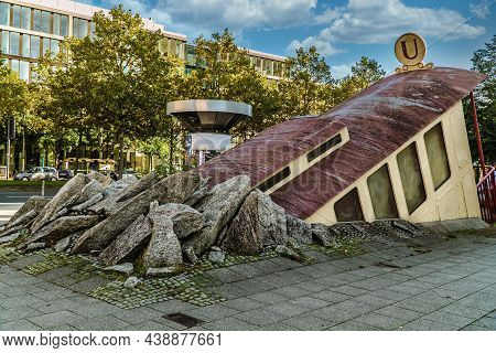 Frankfurt Main, Germany 09-10-2021 Subway Entry Bockenheimer Warte, Entrance In The Form Of An Old T