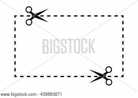 Black Scissors Seam. Scissors Seam In Paper Cut Style. Vector Illustration. Dotted Background. Stock
