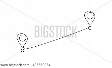 Continuous One Line Drawing Of Path And Location Pointers. Simple Pins On Direct Way Between Two Poi