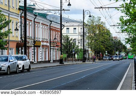 Ribinsk, Russia - August, 3, 2021: street in a center of Ribinsk, Russia