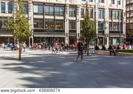 Budapest, Hungary. October 2019: Tourists And Visitors On The Vorosmarty Square In Budapest.