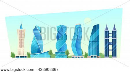 City Downtown With Modern High-rise City Skyscrapers. Office City Apartment Buildings, High-rise Hou
