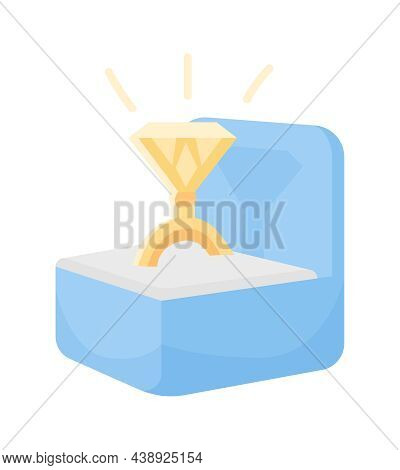 Engagement Ring Semi Flat Color Vector Item. Gold Jewellery With Shining Diamond. Realistic Object O