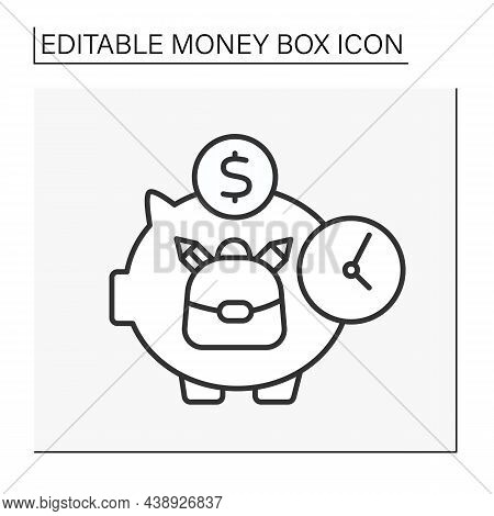 Moneybox Line Icon. Backpack Inside Piggybank. Accumulation Of Money For Buying Things For School. E