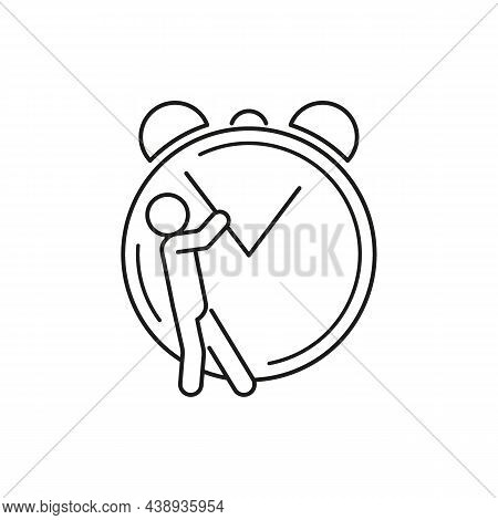 Man Stopping Clock, Delays Hand Of Clock. Fast Meter Of Time. Metaphor For Stopping Time. Alarm Cloc