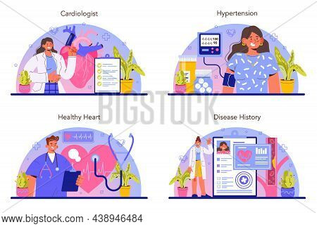 Cardiologist Concept Set. Idea Of Heart Medical Diagnostic And Treatment.