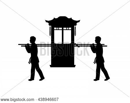 Silhouette Traditional Chinese Sedan Chair Carried By Porters. Illustration Symbol Icon