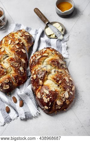 Challah Traditional Jewish Bread With Almonds And Cranberries