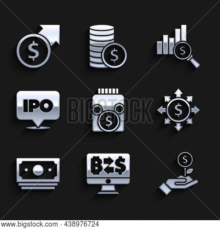 Set Glass Money Jar With Coin, Cryptocurrency Exchange, Dollar Plant, Dollar, Share, Network, Stacks