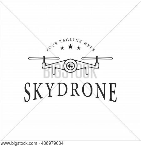 Sky Drone Logo Line Art Vintage Vector Illustration Template Icon Graphic Design