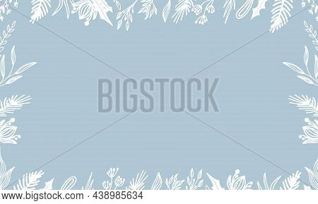 Beautiful Background With White Snowflakes And Berry Branches For Winter Design. Collection Of Chris