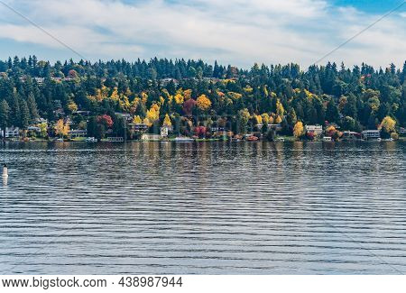Home And Fall Colore On Mercer Island, Washington.