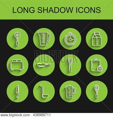 Set Line Knife, Kitchen Ladle, Spatula, Teapot, Whisk, Frying Pan, Cooking And Kitchen Timer And For