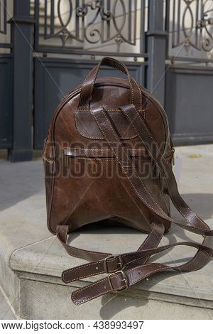 Brown Leather Backpack On The Snone Monument