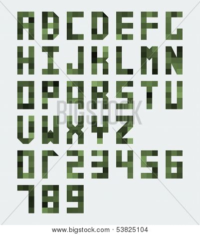 Vector Green Monospaced Font Composed Of Blocks