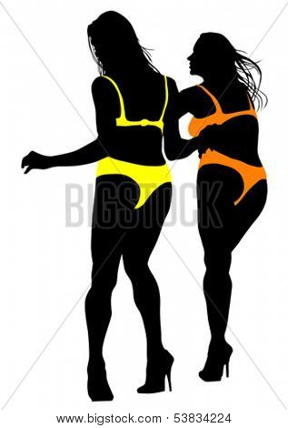 Young women in bikini on white background. Property release is attached to the file