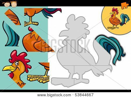 Cartoon Farm Rooster Puzzle Game