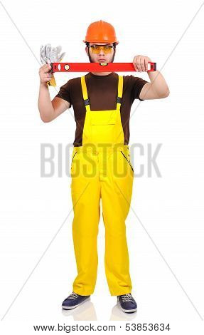 Builder Holding Wasserwaage