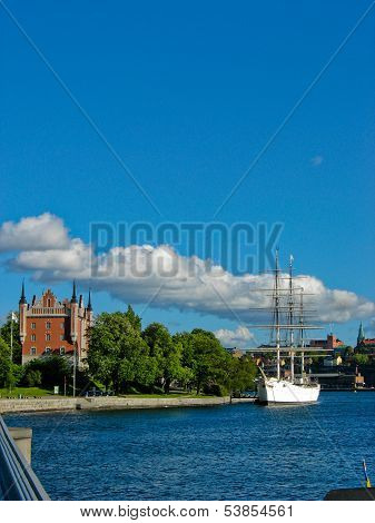 Castle And Yacht In Stockholm Harbour (sweden)