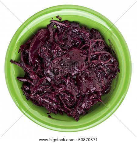 pickled red beets, dulse and kale in a ceramic bowl isolated on white