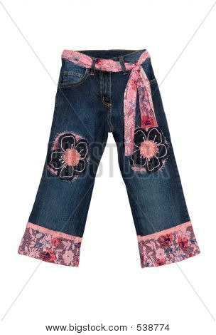 Blå børn pige Jeans med lyserøde blomster mønster isoleret på W