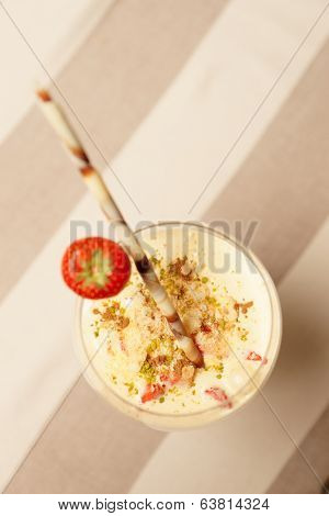 Modern style zabaglione dessert on table
