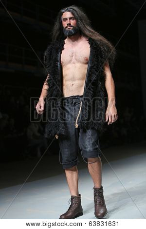 ZAGREB, CROATIA - APRIL 10 : Fashion model wears clothes made by Maja Podrug for Mayn on 