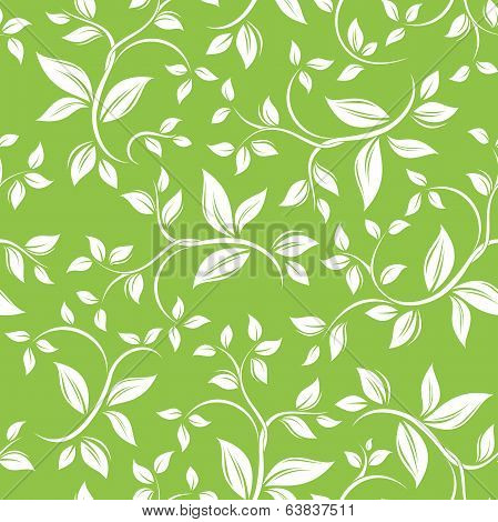 Seamless white floral pattern on green
