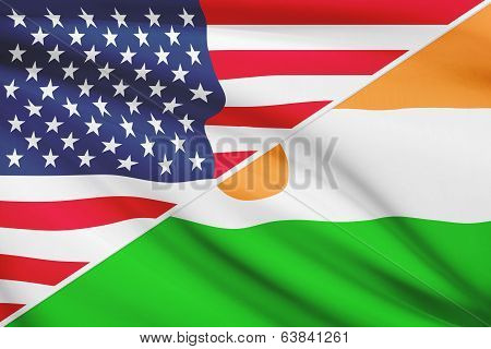 Series Of Ruffled Flags. Usa And Republic Of Niger.
