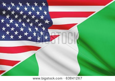 Series Of Ruffled Flags. Usa And Federal Republic Of Nigeria.