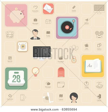 Flat vintage infographics elements with icons for website, mobile and print templates