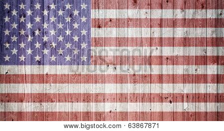 American Flag On A Wheatered Wooden Vintage Background