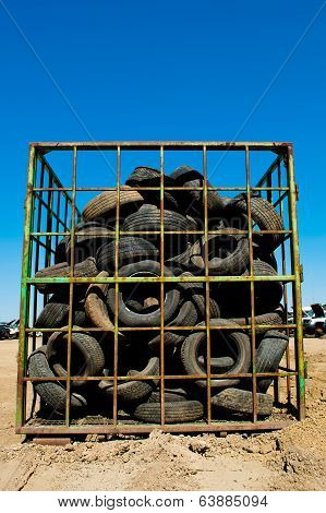 Old tires in a metal box
