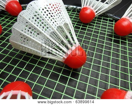 plastic shuttlecock on badminton racket