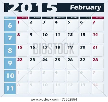 Calendar 2015 February vector design template