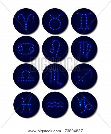 Zodiacs Signs. Shianing Stars Icons Set.