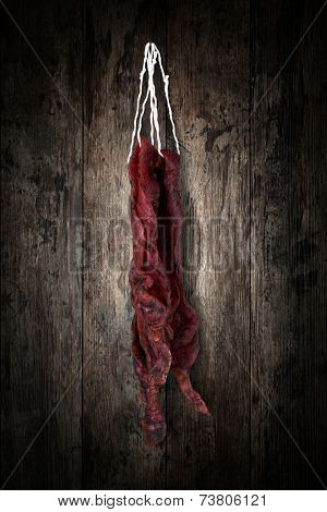 jerky beefi on a wooden background