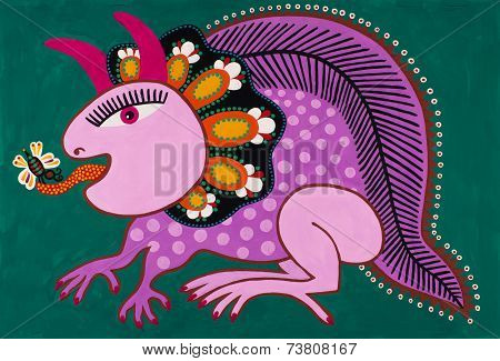 Ukrainian traditional fine art. Decorative fantasy animal. Origi
