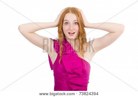 Emotional woman isolated on the white