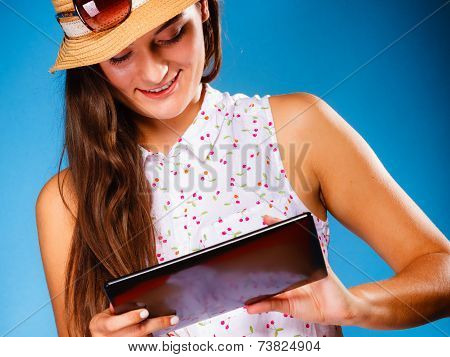 Girl Using Tablet Computer E-book Reader.