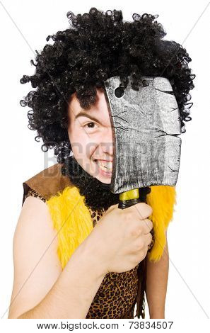 Savage man isolated on white